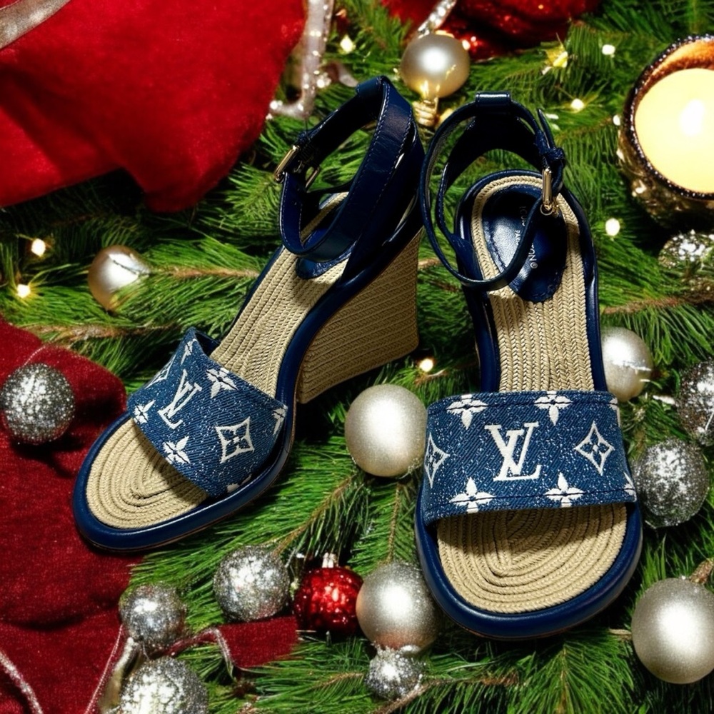 Authentic Louis Vuitton Monogram Denim Wedge